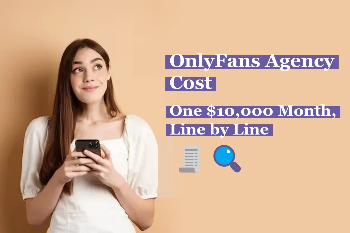 A young woman in a white top holding her phone and looking up, thinking, beside the title on a peach background, with a receipt and a magnifying glass.